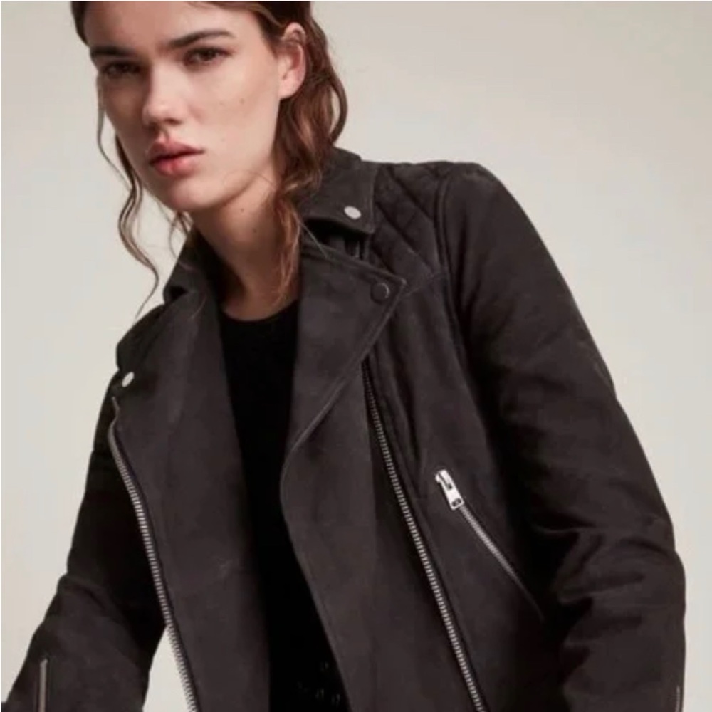 All Saints Caden Biker Suede Leather Moto Jacket